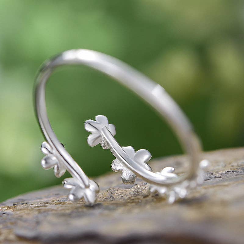 Cherry Blossom Sakura Flower Ring in 925 Sterling Silver: Silver