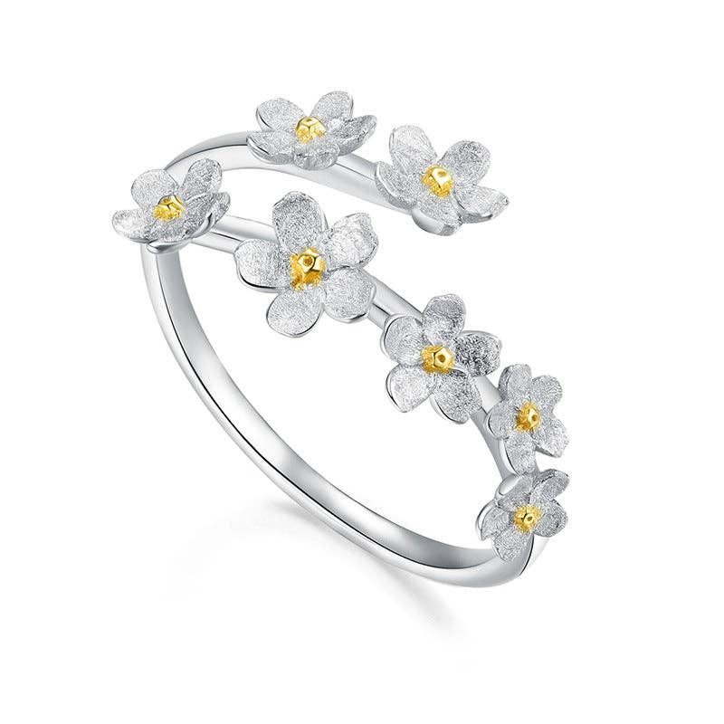 Cherry Blossom Sakura Flower Ring in 925 Sterling Silver: Silver