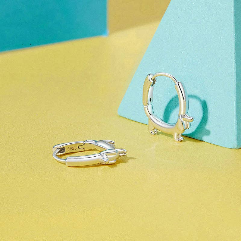 Dachshund Dog Hoop Earrings in 925 Sterling Silver