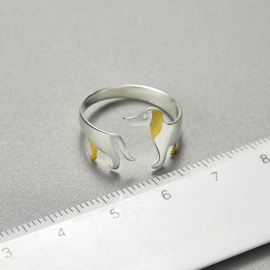 Cute Dachshund Dog Stackable Ring in 925 Sterling Silver