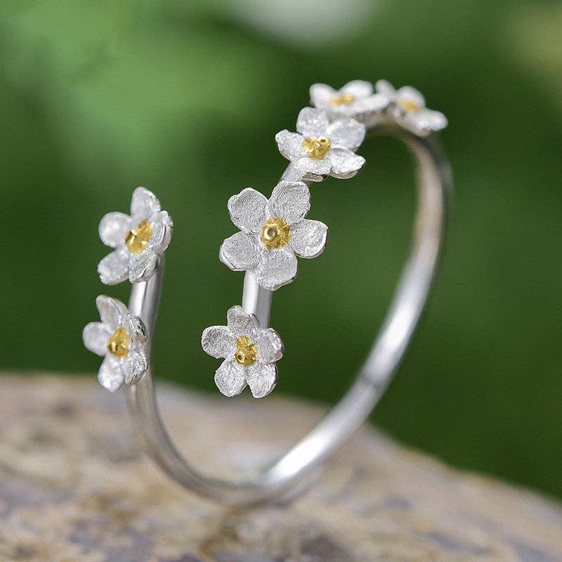 Cherry Blossom Sakura Flower Ring in 925 Sterling Silver: Silver