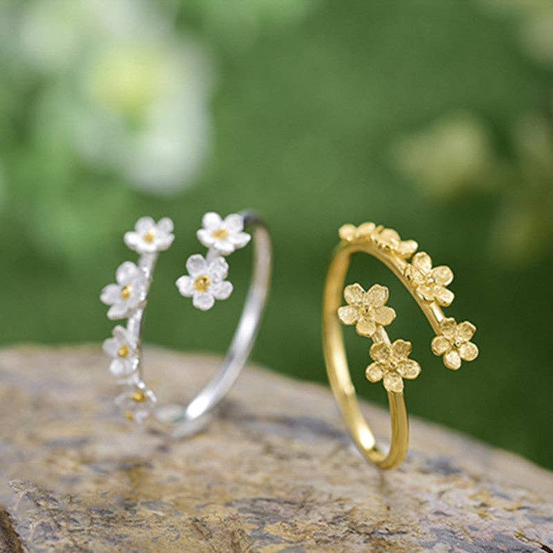 Cherry Blossom Sakura Flower Ring in 925 Sterling Silver: Silver