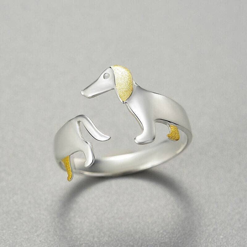 Cute Dachshund Dog Stackable Ring in 925 Sterling Silver