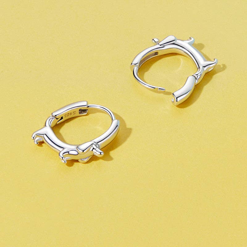 Dachshund Dog Hoop Earrings in 925 Sterling Silver