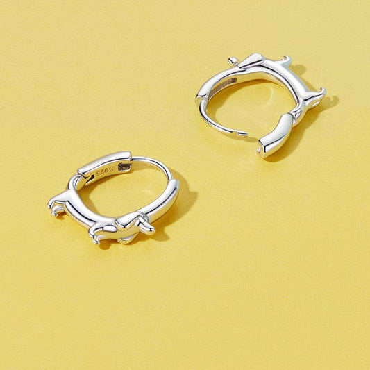 Dachshund Dog Hoop Earrings in 925 Sterling Silver