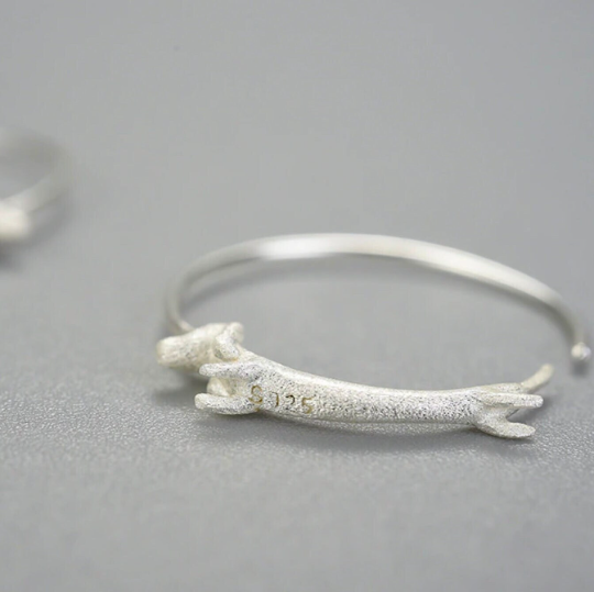 Cute Gold Dachshund Dog Hoop Earrings in 925 Sterling Silver: Silver