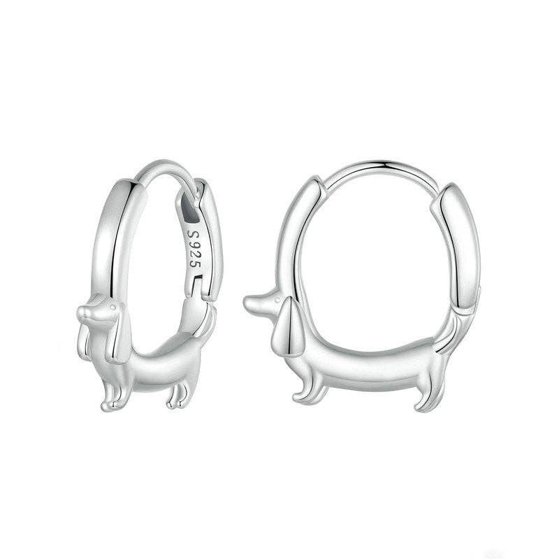 Dachshund Dog Hoop Earrings in 925 Sterling Silver