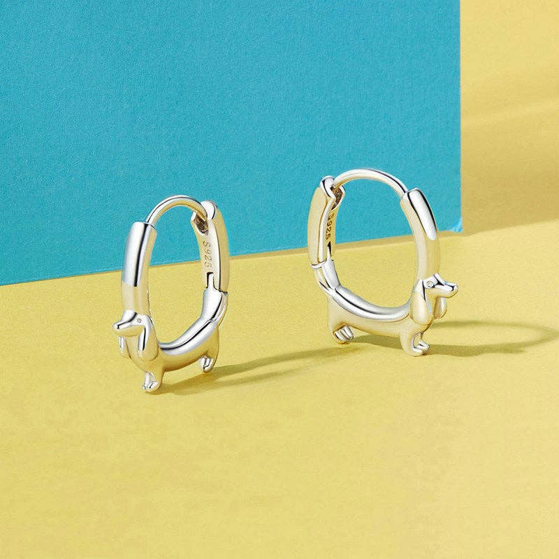 Dachshund Dog Hoop Earrings in 925 Sterling Silver