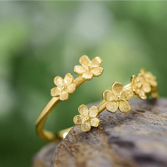 Cherry Blossom Sakura Flower Ring in 925 Sterling Silver: Gold